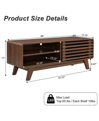 TV Stand with Slatted Sliding Door, Mid Century Modern Media Console Table for 50 Inch TV, Entertainment Center for Living Room