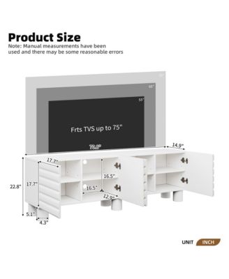 Wavy Door TV Stand for TVs , Modern Media Console Table with 4 Storage Cabinets and Adjustable Shelves for Living Room
