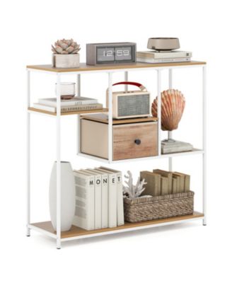 40 in Console Table with Fabric Drawer and 4 Staggered Open Shelves