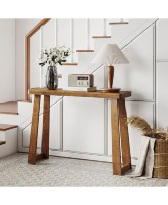 43 in Solid Rubber Wood Narrow Console Table with 2 in Thick Tabletop
