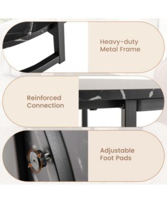 39.5 in Faux Marble 2-Tier Coffee Table with Metal Frame