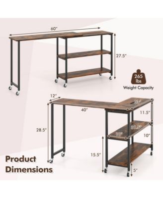 360-Degree Rotating Sofa Side Table with Wheels and Storage, 40-60 in