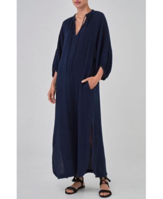 Women's Ocean+Main Avery Long Tie Neck Dress Gauze Caftan