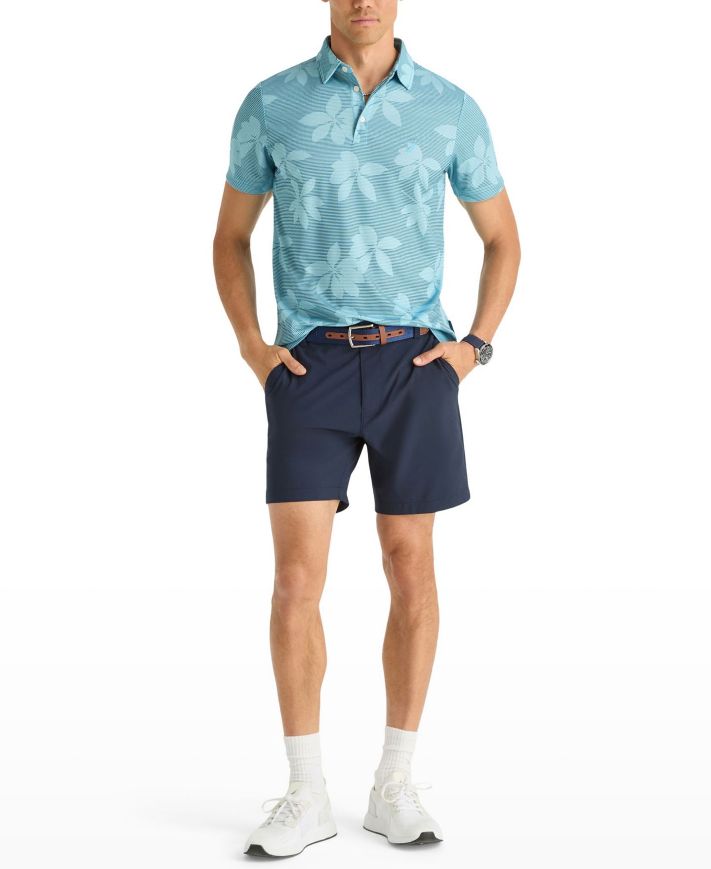 Мужское поло Nautica Floral Print Golf Polo Shirt, цвет: Синий — фото 4