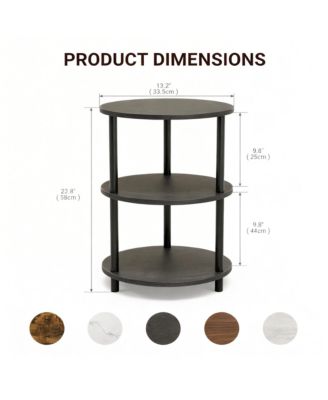 Small Round End Table 3 Tier Industrial Nightstand Side shelf Bedroom Living Room