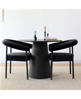 Set of 2 Velvet Upholstered Dining Armchairs Curved Arms Metal Frame