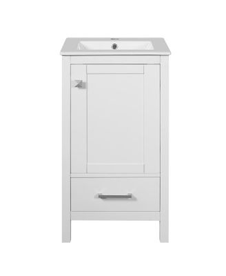 18 Inch Bathroom Vanity with Ceramic Sink, Soft Close Storage Drawer and Door, Freestanding Cabinet for Small Spaces
