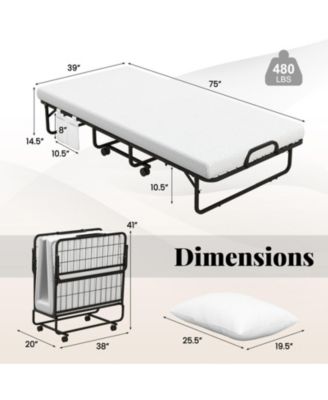 Twin Rollaway Guest Folding Bed with Memory Foam Mattress