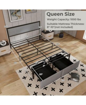 Queen Metal Platform Bed Frame with LED Lights and Storage Drawers