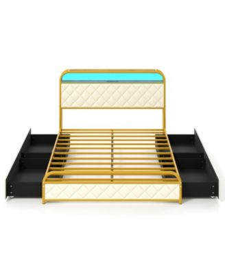 Full Metal Platform Bed Frame with LED Lights and Charging Station