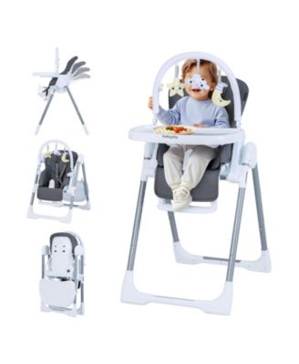 Foldable Baby High Chair with Adjustable Height and Reclining Seat