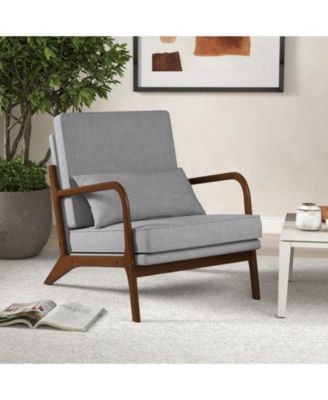 Modern Accent Chair with Wood Armrests and Removable Back