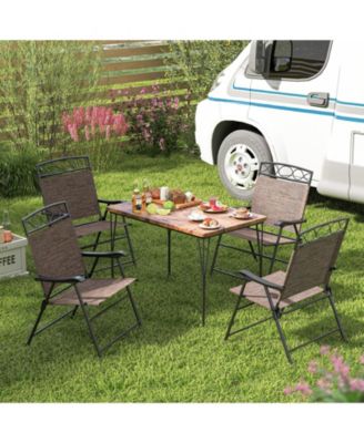 Set of Four Patio Folding Dining Chairs with Armrests