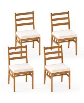 Outdoor Wooden Dining Chairs Set of Four with Cushioned Seats