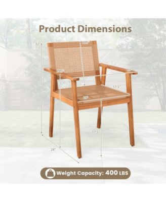 Acacia Wood Patio Dining Chairs Set of Two with Rattan Design