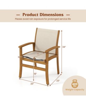 Patio Chairs Set of Two Acacia Wood Armchairs with Fabric Seats