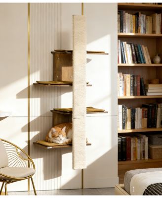 Zeus and Ruta 4 Layer Wall Mounted Cat Climbing Shelves Modern Kitty Condo Tower Space Saving Indoor Cat Furniture