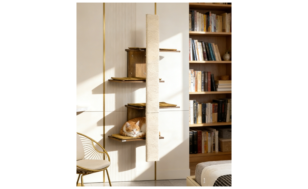 Zeus and Ruta 4 Layer Wall Mounted Cat Climbing Shelves Modern Kitty Condo Tower Space Saving Indoor Cat Furniture