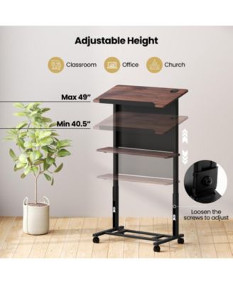40.5-49 Inch Height Adjustable Rolling Podium Stand Lectern Table