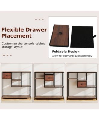 40 in Console Table with Fabric Drawer and 4 Staggered Open Shelves