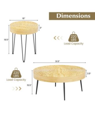 Set of 2 Solid Pine Wood Farmhouse Round Nesting Coffee Tables