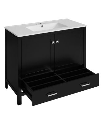 72 Inch Double Bathroom Vanity Set with Ceramic Sinks, Solid Wood Cabinet, Ample Storage and Soft Close Doors, Modern Freestanding