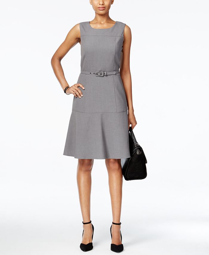Nine West The Essential Belted Fit & Flare Dress - Macy's