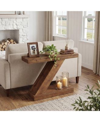 41.3” Solid Wood Console Table, Z-Shaped Entryway Table, Mid-Century Modern Sofa Table