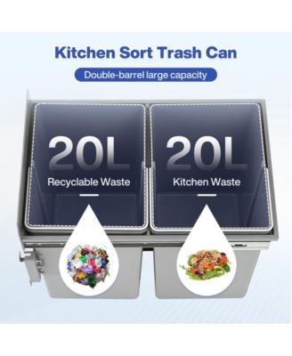 Dual Compartment Under Counter Kitchen Cabinet Pull-Out Trash Can,  Slide-Out Waste Bin with Lid