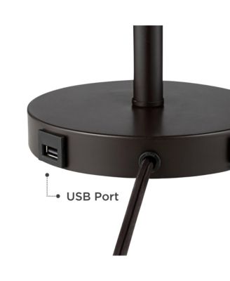 Flesner 20" High Modern Accent Table Lamps Set of 2 USB Port AC Power Outlet Pull Chain Bronze Metal Charging