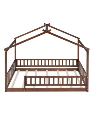 Full Size Wood House Bed Fence