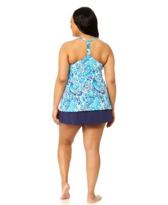 Plus Size Printed V-Neck Underwire Tankini Top