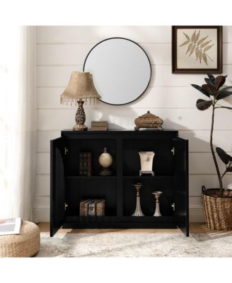 Modern Fluted Sideboard Cabinet with 2 Outlet Holes, Narrow Side Cabinet Kitchen Coffee Bar