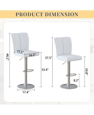 Adjustable Bar Stools Set of 2, Swivel PU Leather Counter Height Chairs with Back and Trumpet-shaped Metal Legs for Kitchen Island