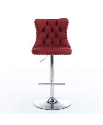 Velvet Swivel Bar Stools Set of 2, Adjustable Counter Height Chairs with Nailhead Trim and Metal Base for Kitchen Island