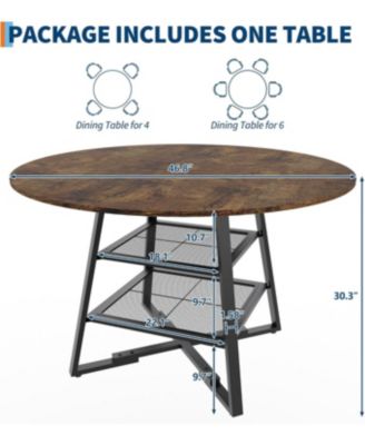 Dining Room Round Table Set for 4-6, Circle Kitchen Dining Table with Metal Base, 47 Inch Wooden Round DiningTable