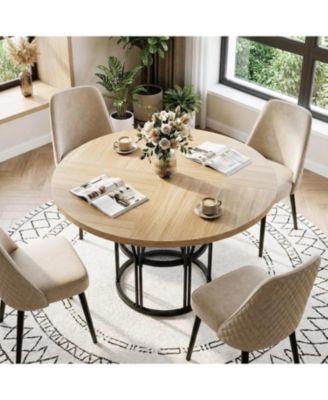Round Table - 47”Kitchen Table for 4-6 People, with Storage Shelf and Sturdy Metal Frame, Modern Table for Kitchen, Living Room