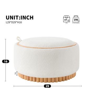 29" Round Storage Ottoman - Coffee Table with Reversible Lid, Wood Frame, Boucle Fabric Footrest for Living Room