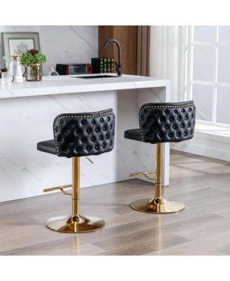 Barstools Set of 2 - Modern PU Leather Bar Stools, Adjustable Swivel Counter Height Chairs with Tufted Backrest for Kitchen Island