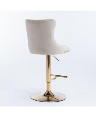 Velvet Swivel Bar Stools Set of 2, Adjustable Counter Height Chairs with Nailhead Trim and Gold Metal Base for Kitchen Island