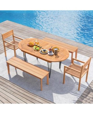 71 Patio Dining Table 6 Person Large Oval Table  Teak Wood Tabletop