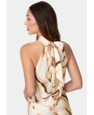 Women's Animal Satin Mock Neck Dress with Bow Back