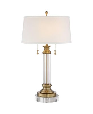 Rolland Traditional Table Lamp with Round Riser Antique Brass Crystal Drum Shade for Bedroom Living Room