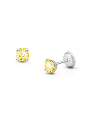 14K Gold Crystal Birthstone Studs Screw Back Earrings