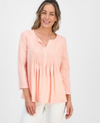 Petite Pintuck Long-Sleeve Top