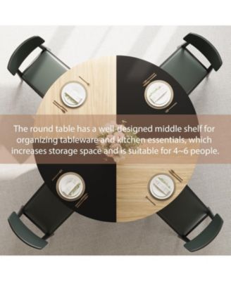 Round Dining Table for 4-6, 47.2 in Farmhouse Kitchen Table with Storage, Circle Dinner Tables