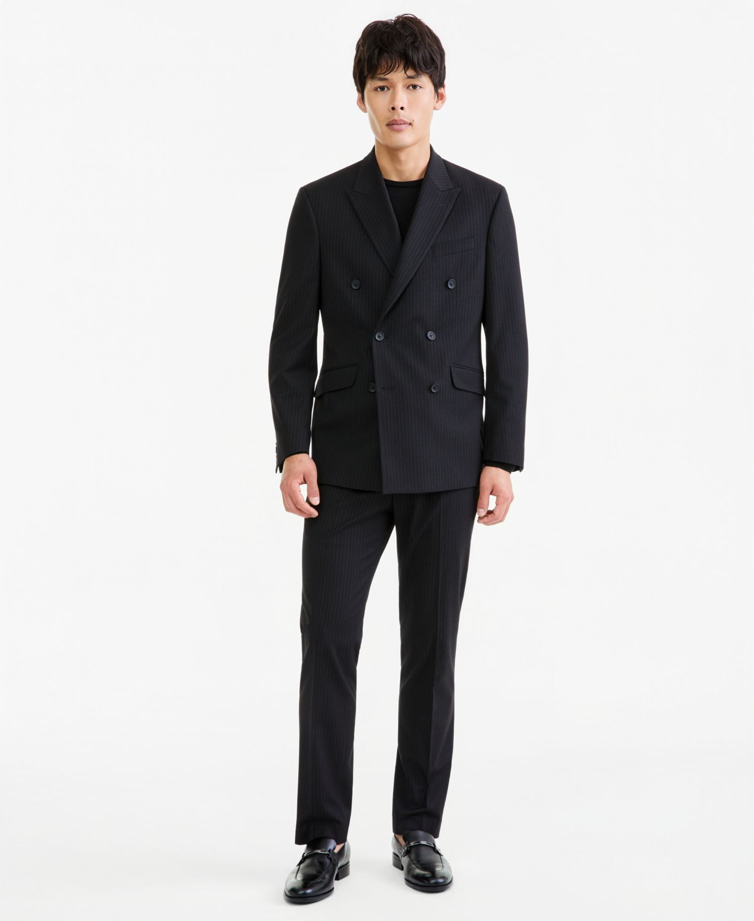 Men's Black Pinstripe Slim Techni-Cole Suit Jacket