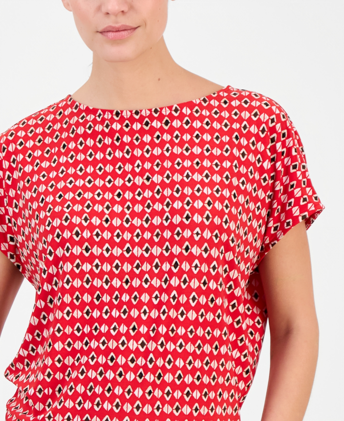 Anne Klein Essentials Petite Printed Boat-Neck Top