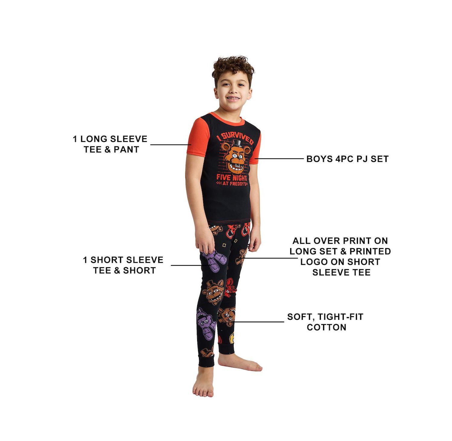 Big Boys I Survived Freddy Face 4-Pack Pajama Set-14