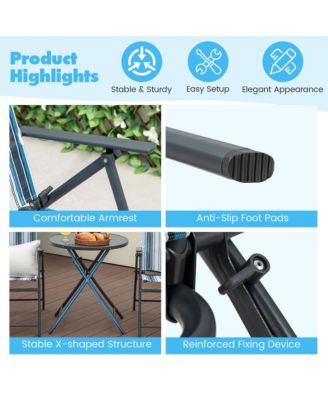 3 Pieces Patio Folding Chair Set w/ 2 Chairs and Glass Round Coffee Table Porch Deck Backyard